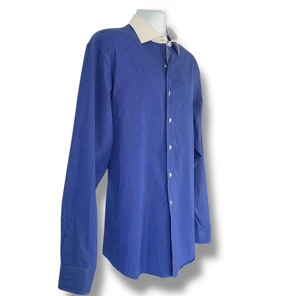 Polo Ralph Lauren Regent Custom Fit Blue Pinstripe Dress Shirt Large 18 - 36/37